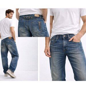 Akademiks Men's Jeans Distressed Medium Wash Size 36 with Zipper Pocket